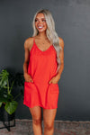 V-neck Cotton Spaghetti Strap Pocketed Romper