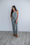 Racerback Drawstring Button Front Pocketed Scoop Neck Jumpsuit