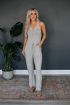 Scoop Neck Drawstring Racerback Pocketed Button Front Jumpsuit