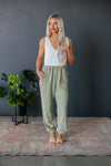 V-neck Elasticized Waistline Pocketed Jumpsuit