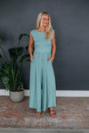 Open-Back Pocketed Round Neck Sleeveless Jumpsuit