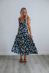 V-neck Plunging Neck Floral Print Spaghetti Strap Open-Back Side Zipper Maxi Dress