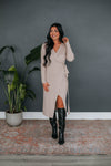 V-neck Sweater Tie Waist Waistline Fitted Wrap Ribbed Midi Dress