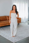 Tall Strapless Smocked Self Tie Pocketed Belted Side Zipper Tie Waist Waistline Jumpsuit