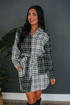 High-Low-Hem Short Self Tie Pocketed Button Front Colorblocking Collared Long Sleeves Shirt Dress