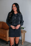 Vintage Pocketed Fitted Button Front Long Sleeves Short Collared Dress