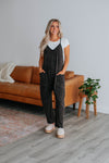 V-neck Ribbed Trim Pocketed Jumpsuit