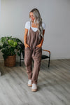 V-neck Ribbed Trim Pocketed Jumpsuit