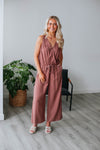 V-neck Pocketed Drawstring Wrap Button Front Romper/Jumpsuit