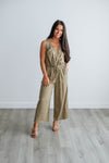 V-neck Drawstring Pocketed Button Front Wrap Romper/Jumpsuit