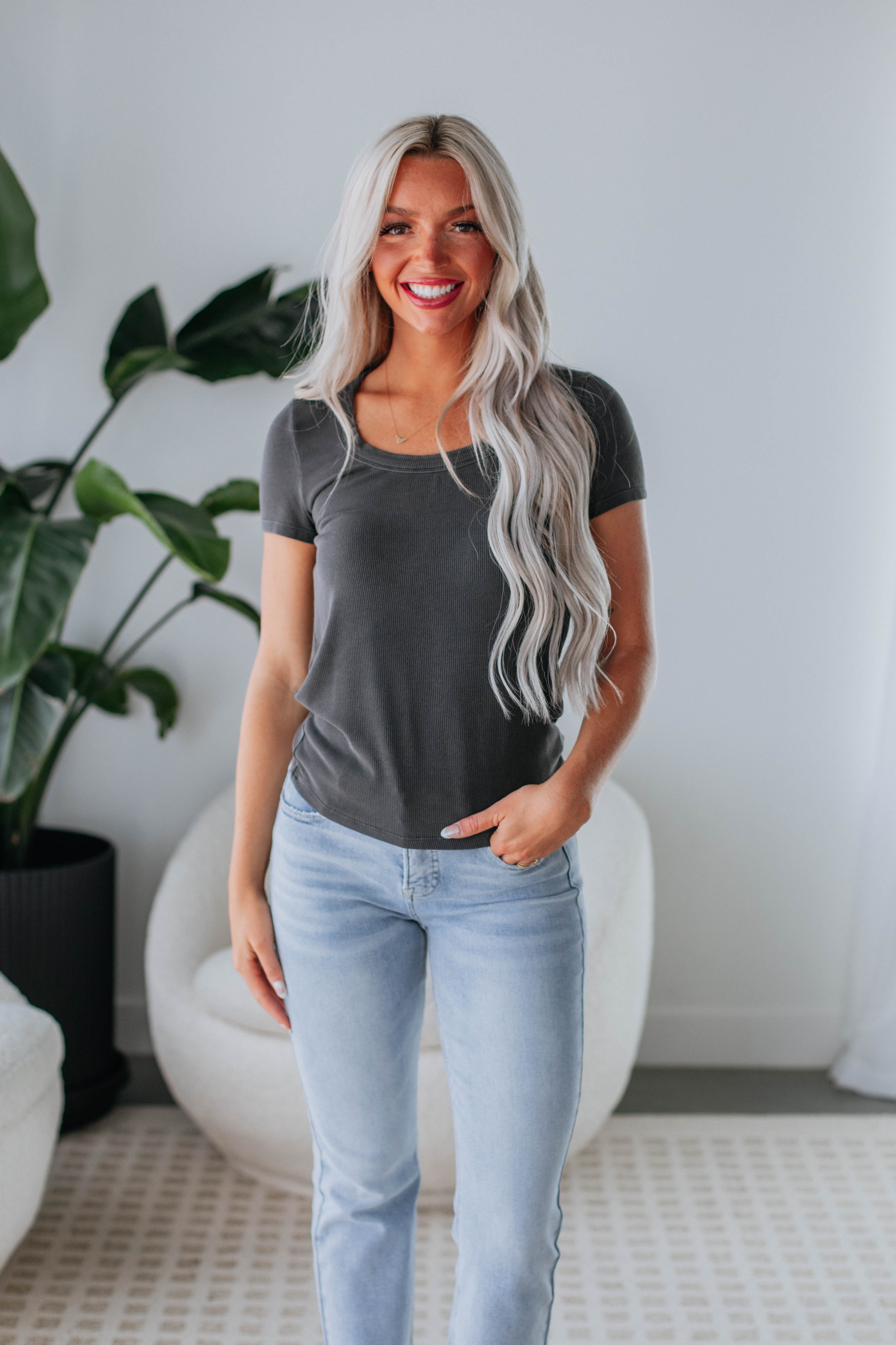 Kimari Ribbed Top - Charcoal