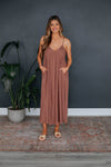 V-neck Spaghetti Strap Flowy Pocketed Babydoll Rayon Midi Dress