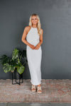 Sleeveless Halter Keyhole Crinkled Flowy Maxi Dress