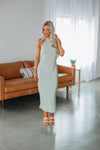 Sleeveless Halter Flowy Crinkled Keyhole Maxi Dress