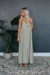 V-neck Spaghetti Strap Pocketed Flowy Maxi Dress