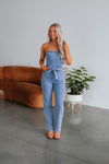 Strapless Smocked Tie Waist Waistline Self Tie Fitted Pocketed Vintage Belted Side Zipper Jumpsuit