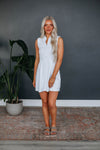 Fitted Pleated Collared Fit-and-Flare Short Sleeveless Dress