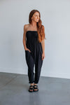 Strapless Pocketed Fitted Ruched Jumpsuit