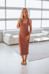 Sleeveless Scoop Neck Racerback Button Front Ribbed Fitted Striped Print Midi Dress