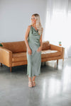 Cowl Neck Back Zipper Flowy Sleeveless Polyester Maxi Dress