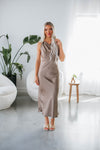 Cowl Neck Back Zipper Flowy Sleeveless Polyester Maxi Dress