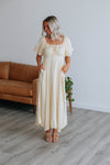 Short Puff Sleeves Sleeves Square Neck Pocketed Flowy Maxi Dress With Ruffles