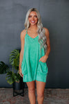 V-neck Cotton Pocketed Acid Washed Spaghetti Strap Romper