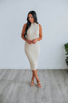 Mock Neck Ribbed Fitted Midi Dress