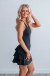 A-line Pocketed Fitted Scoop Neck Short Sleeveless Dress With Ruffles