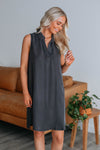 V-neck High-Low-Hem Sleeveless Pocketed Flowy Midi Dress