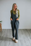 V-neck Cotton Pocketed V Back Jumpsuit