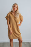 V-neck Pocketed Slit Short Sleeves Sleeves Short Dress