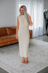 Sleeveless Mock Neck Slit Fitted Maxi Dress