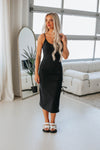 Scoop Neck Mesh Slit Fitted Midi Dress