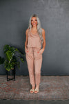 V-neck Drawstring Pocketed Elasticized Waistline Jumpsuit