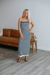 Striped Print Ribbed Slit Bodycon Dress by By Together