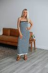 Striped Print Slit Ribbed Bodycon Dress/Maxi Dress