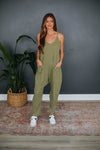 Tall V-neck Spaghetti Strap Darts Ribbed Pocketed Jumpsuit