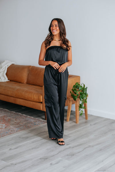 Elasticized Waistline Pocketed Drawstring Jumpsuit