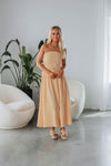 Strapless Striped Print Pocketed Flowy Side Zipper Ruched Smocked Maxi Dress
