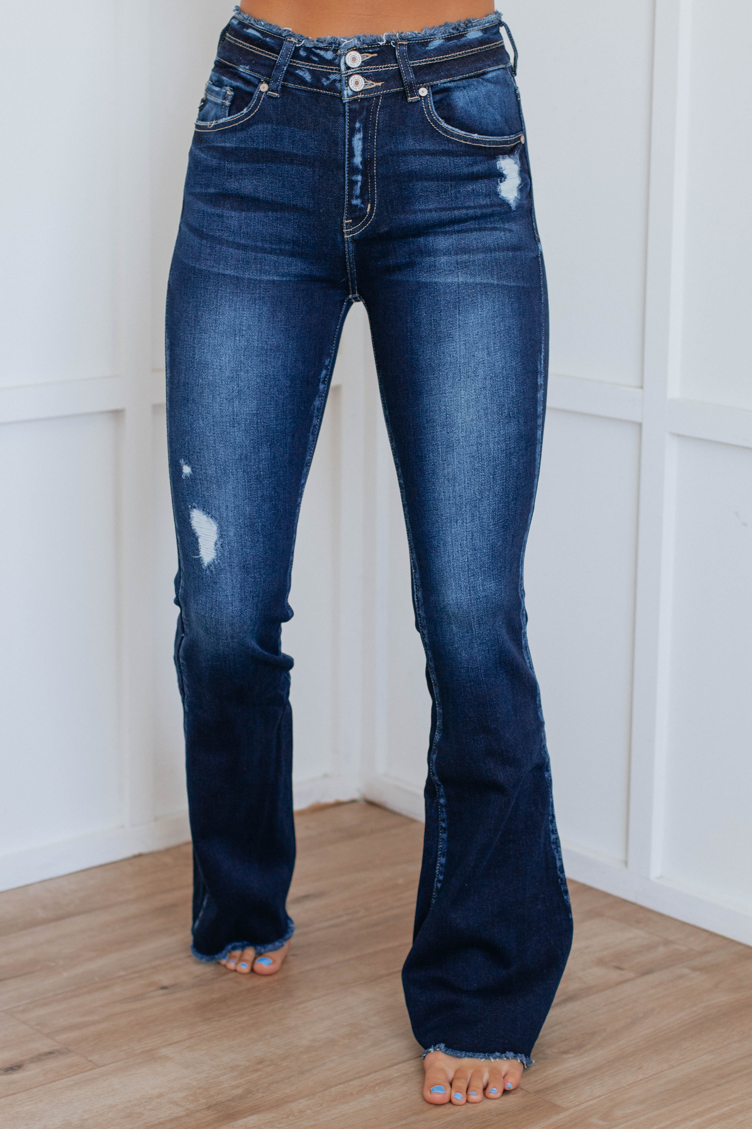 Image of Christopher High Rise Kan Can Flare Jeans - Dark Wash