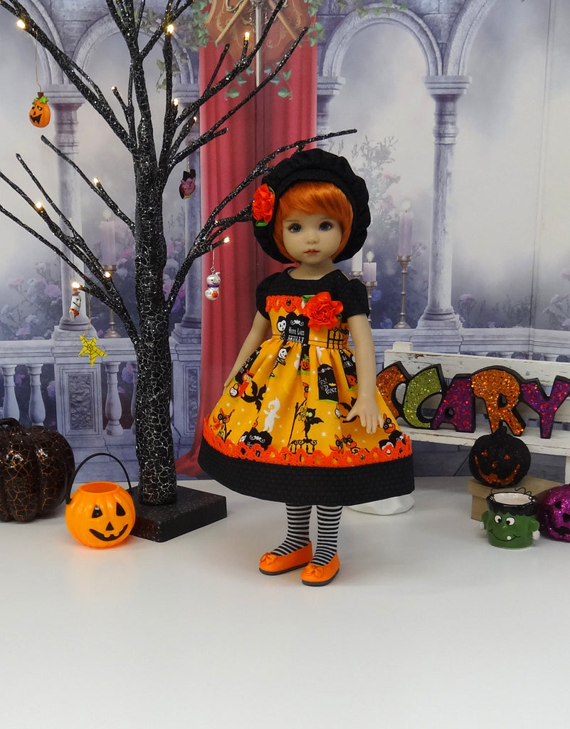 Graveyard Haunt dress, beret, tights & shoes for Little