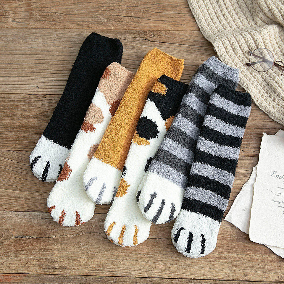 Fluffy Cat Paw Fuzzy Fleece Socks Upkiwi