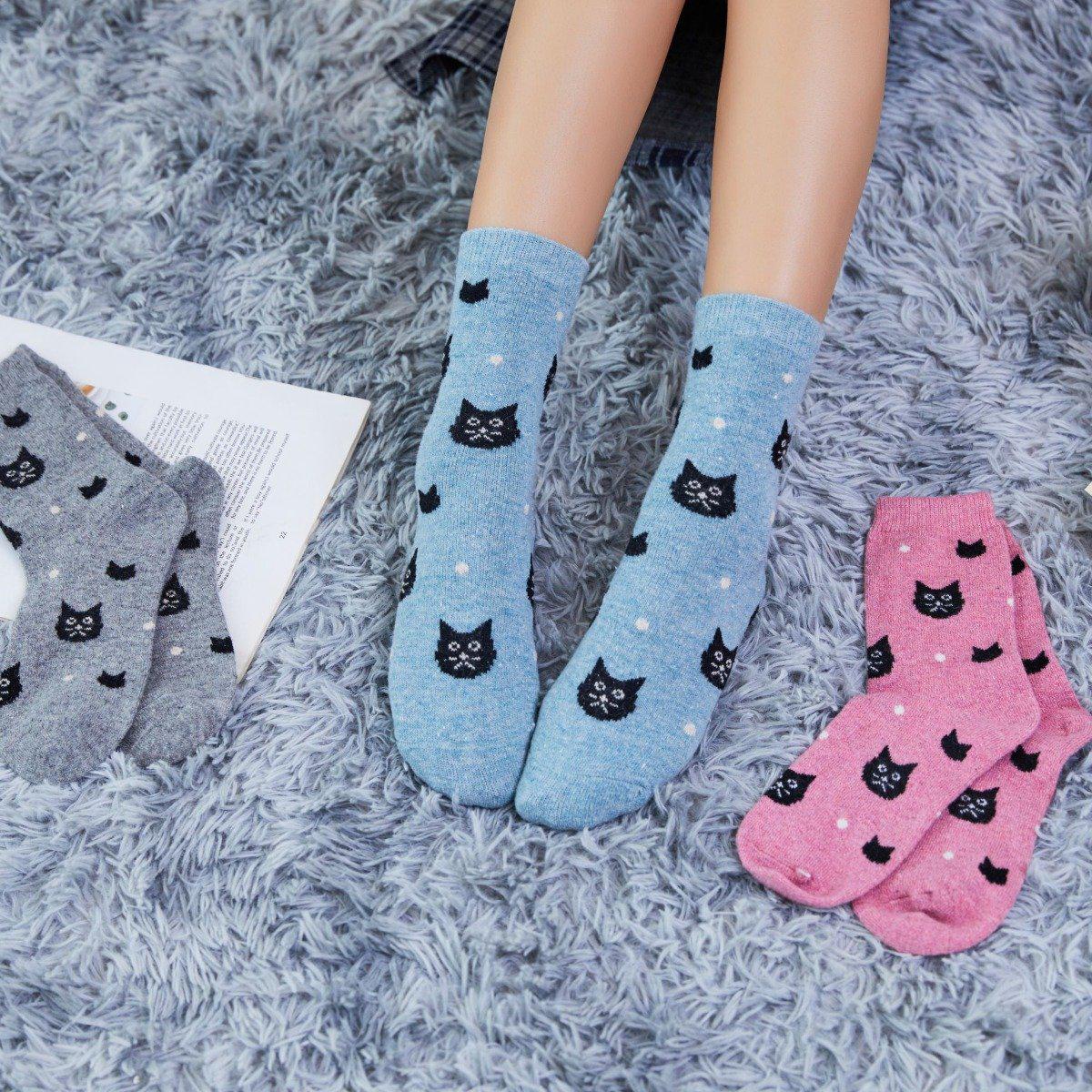 Snowy Cat Wool Blend Socks – UPKIWI