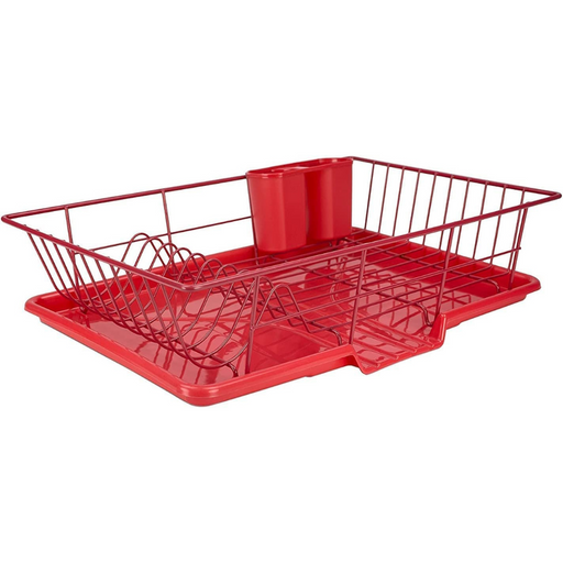 Basicwise Plastic Dish Rack with Drain Board and Utensil Cup QI003240