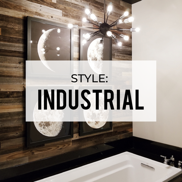 Industrial Bathroom Featuring 3" Reclaimed Peel & Stick Wood Planks
