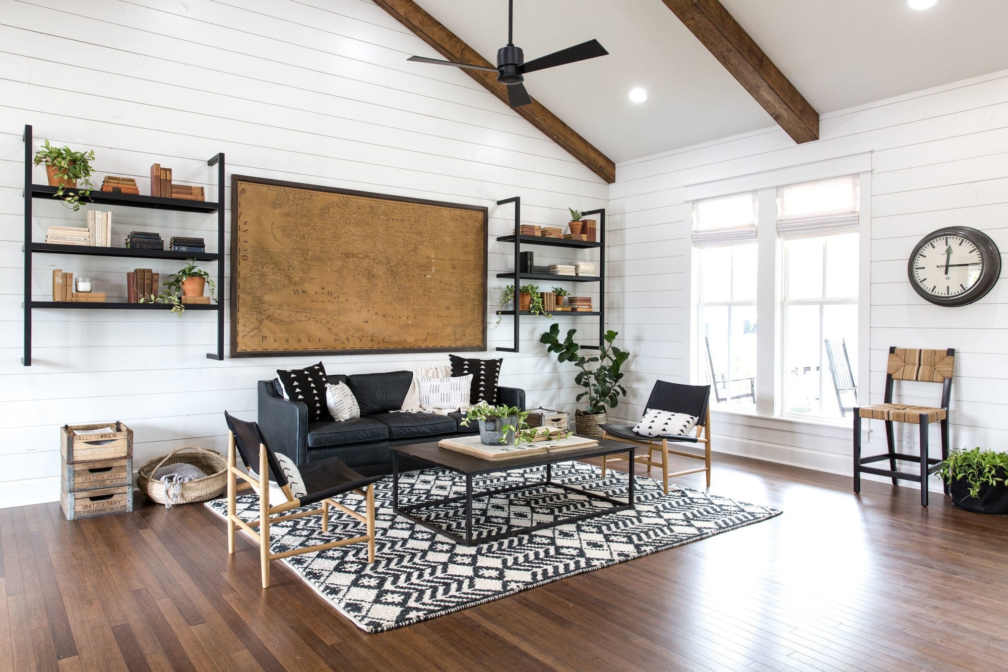 living room with shiplap