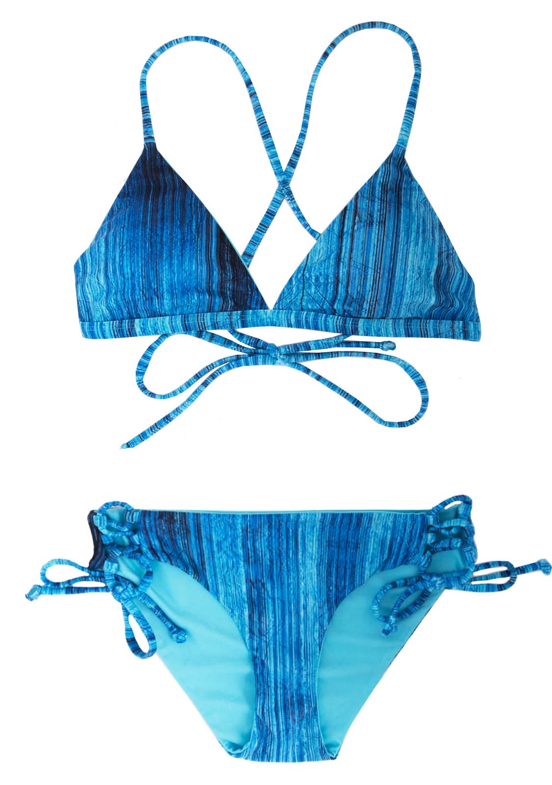 2-Piece Blue Swimsuit Set Padded Triangle Top + Full Coverage Bottoms ...