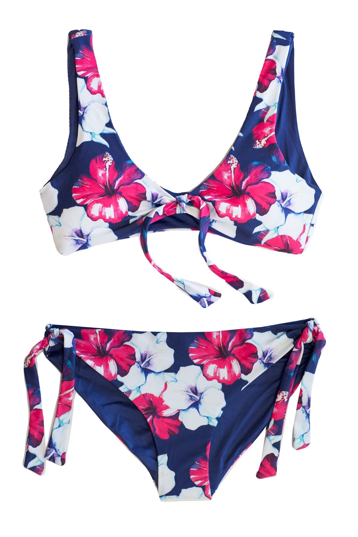 Hawaiian 2 Piece Purple Pink Floral Padded Tween Teen Girls Bikini Set