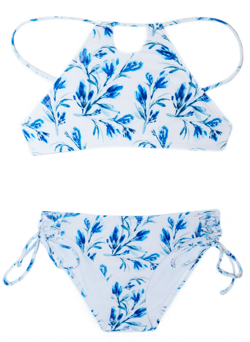 Chance Loves Ocean Lilac Blue and White Floral Tankini for Girls